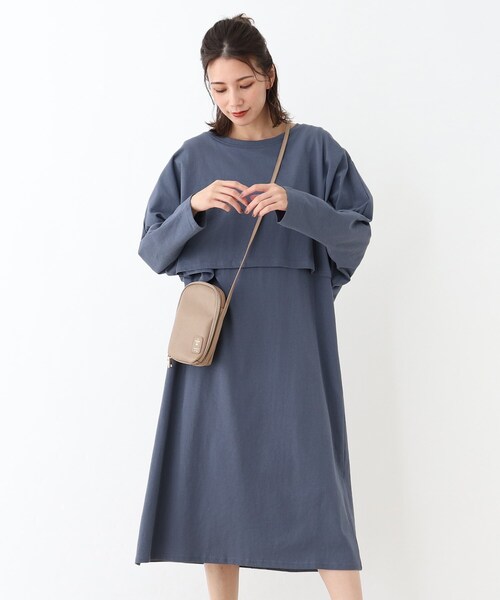 SHOO・LA・RUE(シューラルー)の「◆レイヤードロングワンピース(ワンピース・レディース・ブラック/サンドベージュ/ブラウン系その他2/ブルー・00)」の4枚目の写真