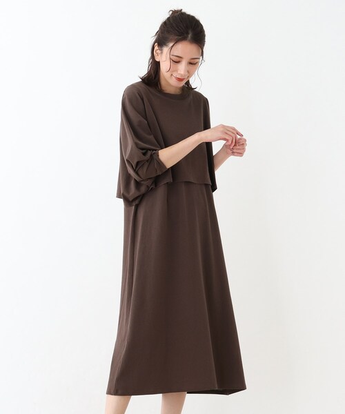 SHOO・LA・RUE(シューラルー)の「◆レイヤードロングワンピース(ワンピース・レディース・ブラック/サンドベージュ/ブラウン系その他2/ブルー・00)」の2枚目の写真