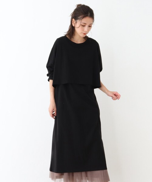 SHOO・LA・RUE(シューラルー)の「◆レイヤードロングワンピース(ワンピース・レディース・ブラック/サンドベージュ/ブラウン系その他2/ブルー・00)」の1枚目の写真