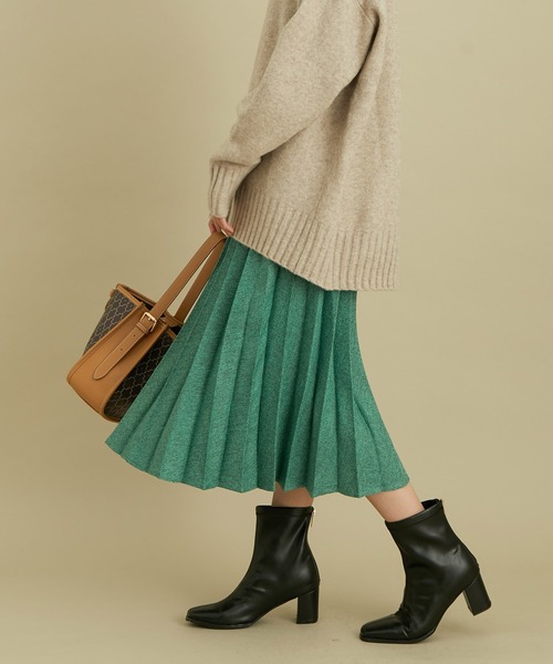 VIS（ビス）の「軽い着心地。メランジプリーツスカート（スカート・レディース・チャコールグレー/ベージュ/グリーン・M/S）」の3枚目の写真