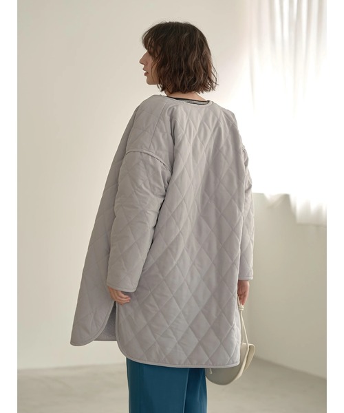 earth music&ecology（アースミュージックアンドエコロジー）の「ｷﾙﾃｨﾝｸﾞ&ﾎﾞｱﾘﾊﾞｰｼﾌﾞﾙﾉｰｶﾗ-ｺｰﾄ＊（ノーカラーコート・レディース・ライトグレー/ブラック/カーキ・M/L）」の9枚目の写真