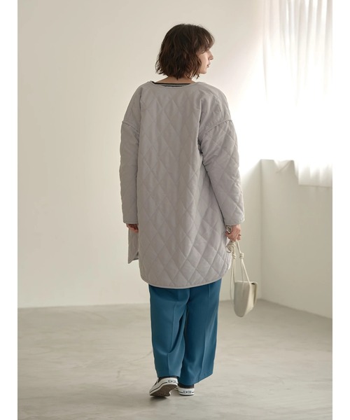 earth music&ecology（アースミュージックアンドエコロジー）の「ｷﾙﾃｨﾝｸﾞ&ﾎﾞｱﾘﾊﾞｰｼﾌﾞﾙﾉｰｶﾗ-ｺｰﾄ＊（ノーカラーコート・レディース・ライトグレー/ブラック/カーキ・M/L）」の12枚目の写真