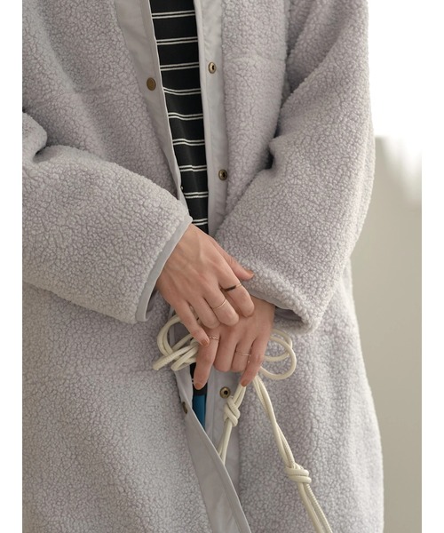 earth music&ecology（アースミュージックアンドエコロジー）の「ｷﾙﾃｨﾝｸﾞ&ﾎﾞｱﾘﾊﾞｰｼﾌﾞﾙﾉｰｶﾗ-ｺｰﾄ＊（ノーカラーコート・レディース・ライトグレー/ブラック/カーキ・M/L）」の14枚目の写真