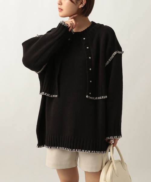 Heather（ヘザー）の「アウトリンキングニットカーディガン  259742（カーディガン/ボレロ・レディース・アイボリー/ブラック/グリーン・FREE）」の4枚目の写真