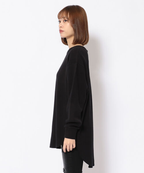 Munich（ミューニック）の「Munich（ミューニック）ストレッチサーマルバックヘンリーネックロングプルオーバー（Tシャツ/カットソー・レディース・ブラック/ホワイト・FREE）」の4枚目の写真