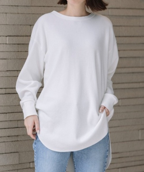 Munich（ミューニック）の「Munich（ミューニック）ストレッチサーマルバックヘンリーネックロングプルオーバー（Tシャツ/カットソー・レディース・ブラック/ホワイト・FREE）」の6枚目の写真