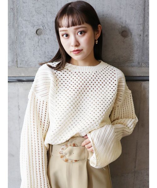 MURUA(ムルーア)の「MIXメッシュニット(ニット/セーター・レディース・アイボリー/ライトブルー/ブラック・FREE)」の2枚目の写真