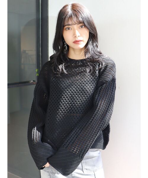MURUA(ムルーア)の「MIXメッシュニット(ニット/セーター・レディース・アイボリー/ライトブルー/ブラック・FREE)」の1枚目の写真