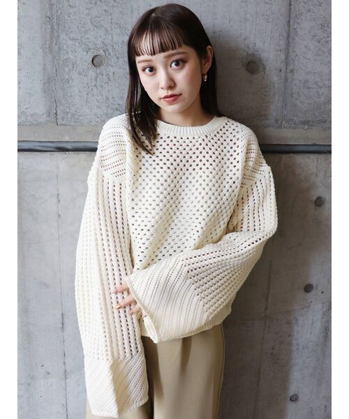 MURUA(ムルーア)の「MIXメッシュニット(ニット/セーター・レディース・アイボリー/ライトブルー/ブラック・FREE)」の5枚目の写真