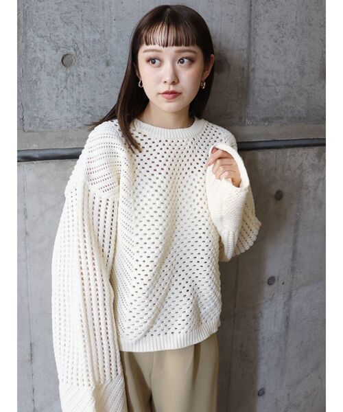 MURUA(ムルーア)の「MIXメッシュニット(ニット/セーター・レディース・アイボリー/ライトブルー/ブラック・FREE)」の6枚目の写真