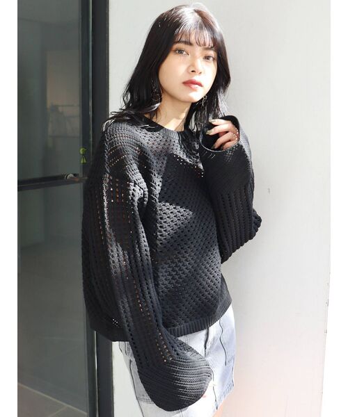 MURUA(ムルーア)の「MIXメッシュニット(ニット/セーター・レディース・アイボリー/ライトブルー/ブラック・FREE)」の11枚目の写真