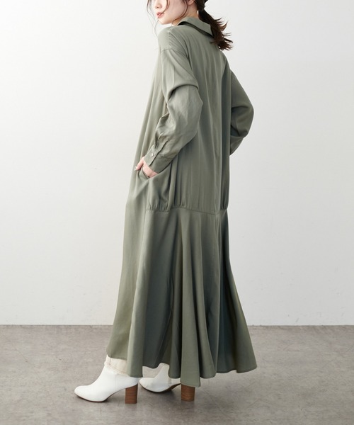 PUAL CE CIN（ピュアルセシン）の「【WEB限定】とろみバックフレアワンピース（ワンピース・レディース・ライトベージュ/カーキ/ネイビー・FREE）」の2枚目の写真