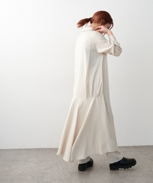 PUAL CE CIN（ピュアルセシン）の「【WEB限定】とろみバックフレアワンピース（ワンピース・レディース・ライトベージュ/カーキ/ネイビー・FREE）」の9枚目の写真