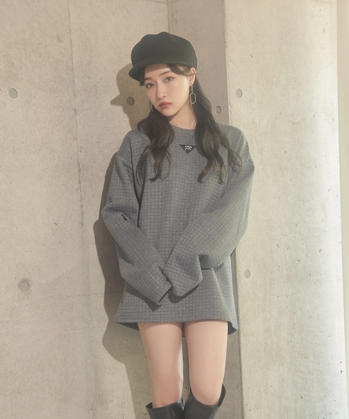 ANDGEEBEE(アンジービー)の「UNISEX ワンポイントジャガードワッフルトップス(Tシャツ/カットソー・レディース・ホワイト/チャコールグレー・MEDIUM)」の9枚目の写真