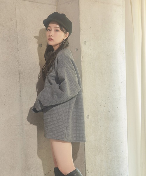 ANDGEEBEE(アンジービー)の「UNISEX ワンポイントジャガードワッフルトップス(Tシャツ/カットソー・レディース・ホワイト/チャコールグレー・MEDIUM)」の12枚目の写真