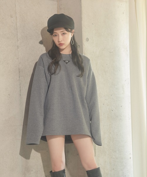 ANDGEEBEE(アンジービー)の「UNISEX ワンポイントジャガードワッフルトップス(Tシャツ/カットソー・レディース・ホワイト/チャコールグレー・MEDIUM)」の5枚目の写真
