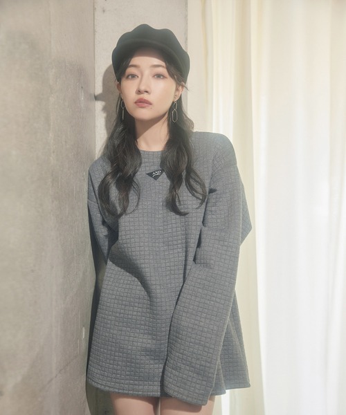 ANDGEEBEE(アンジービー)の「UNISEX ワンポイントジャガードワッフルトップス(Tシャツ/カットソー・レディース・ホワイト/チャコールグレー・MEDIUM)」の3枚目の写真