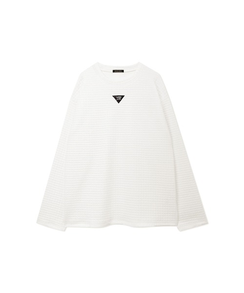 ANDGEEBEE(アンジービー)の「UNISEX ワンポイントジャガードワッフルトップス(Tシャツ/カットソー・レディース・ホワイト/チャコールグレー・MEDIUM)」の4枚目の写真