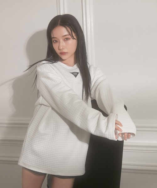 ANDGEEBEE(アンジービー)の「UNISEX ワンポイントジャガードワッフルトップス(Tシャツ/カットソー・レディース・ホワイト/チャコールグレー・MEDIUM)」の21枚目の写真
