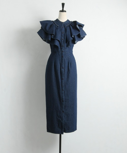 &. NOSTALGIA（アンドドットノスタルジア）の「袖フリルワンピース（ワンピース・レディース・インディゴブルー/ブラック/オフホワイト・FREE）」の14枚目の写真