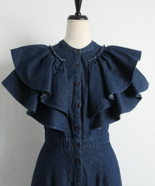 &. NOSTALGIA（アンドドットノスタルジア）の「袖フリルワンピース（ワンピース・レディース・インディゴブルー/ブラック/オフホワイト・FREE）」の18枚目の写真