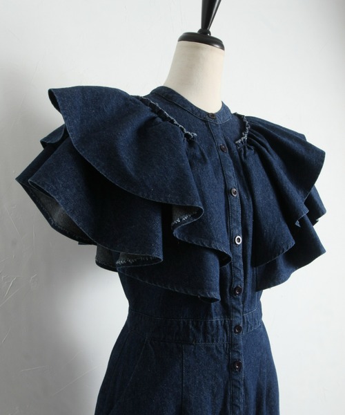 &. NOSTALGIA（アンドドットノスタルジア）の「袖フリルワンピース（ワンピース・レディース・インディゴブルー/ブラック/オフホワイト・FREE）」の19枚目の写真