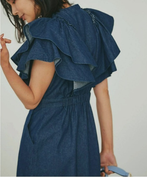 &. NOSTALGIA（アンドドットノスタルジア）の「袖フリルワンピース（ワンピース・レディース・インディゴブルー/ブラック/オフホワイト・FREE）」の6枚目の写真