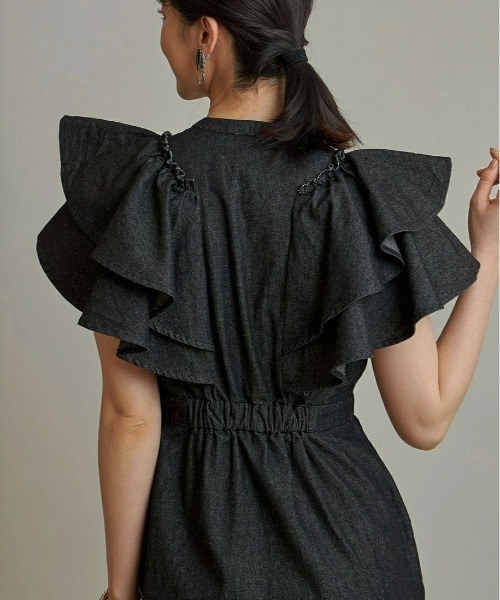 &. NOSTALGIA（アンドドットノスタルジア）の「袖フリルワンピース（ワンピース・レディース・インディゴブルー/ブラック/オフホワイト・FREE）」の11枚目の写真