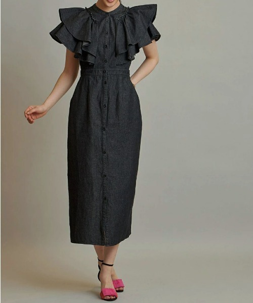 &. NOSTALGIA（アンドドットノスタルジア）の「袖フリルワンピース（ワンピース・レディース・インディゴブルー/ブラック/オフホワイト・FREE）」の12枚目の写真