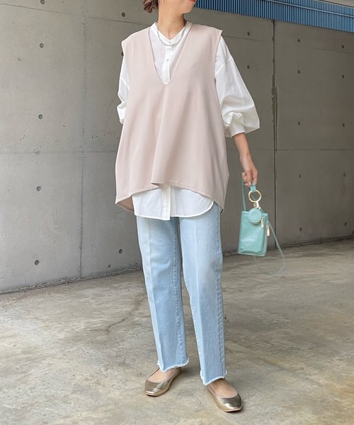 DouDou（ドゥドゥ）の「ジョーゼット深Vベスト（ベスト・レディース・ブラック/ベージュ・FREE）」の10枚目の写真