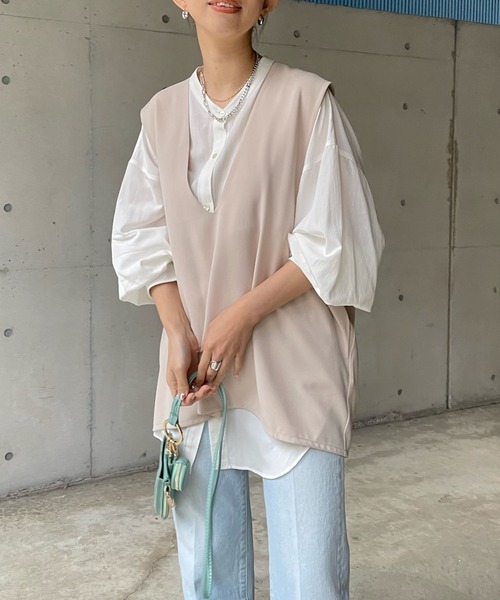 DouDou（ドゥドゥ）の「ジョーゼット深Vベスト（ベスト・レディース・ブラック/ベージュ・FREE）」の4枚目の写真