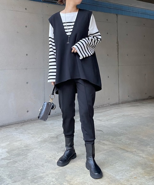 DouDou（ドゥドゥ）の「ジョーゼット深Vベスト（ベスト・レディース・ブラック/ベージュ・FREE）」の5枚目の写真