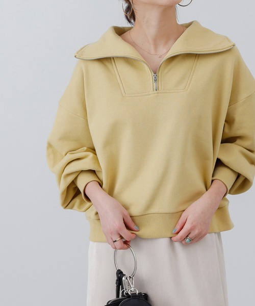 COLONY 2139（コロニートゥーワンスリーナイン）の「ハーフジップ裏毛プルオーバー/ハーフZip裏毛トップス（スウェット・レディース・ブラック/オレンジ/イエロー/オフホワイト/グレー・FREE）」の4枚目の写真