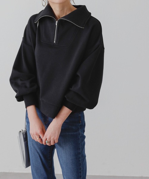 COLONY 2139（コロニートゥーワンスリーナイン）の「ハーフジップ裏毛プルオーバー/ハーフZip裏毛トップス（スウェット・レディース・ブラック/オレンジ/イエロー/オフホワイト/グレー・FREE）」の2枚目の写真