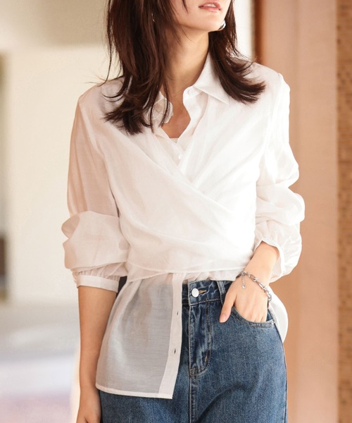 SAISON DE PAPILLON（セゾンドパピヨン）の「シアー素材2Wayカシュクールブラウス（シャツ/ブラウス・レディース・ホワイト/ベージュ/ブラック・M/L）」の7枚目の写真