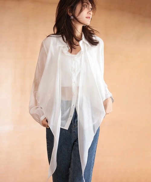 SAISON DE PAPILLON（セゾンドパピヨン）の「シアー素材2Wayカシュクールブラウス（シャツ/ブラウス・レディース・ホワイト/ベージュ/ブラック・M/L）」の8枚目の写真