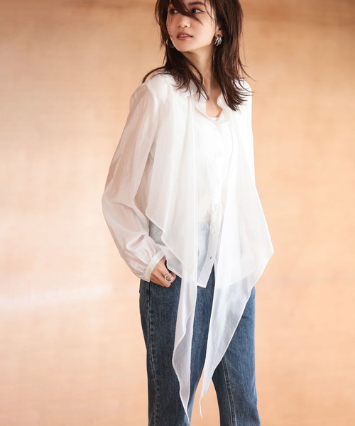 SAISON DE PAPILLON（セゾンドパピヨン）の「シアー素材2Wayカシュクールブラウス（シャツ/ブラウス・レディース・ホワイト/ベージュ/ブラック・M/L）」の9枚目の写真