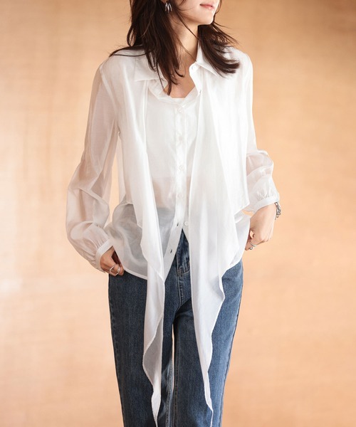 SAISON DE PAPILLON（セゾンドパピヨン）の「シアー素材2Wayカシュクールブラウス（シャツ/ブラウス・レディース・ホワイト/ベージュ/ブラック・M/L）」の10枚目の写真