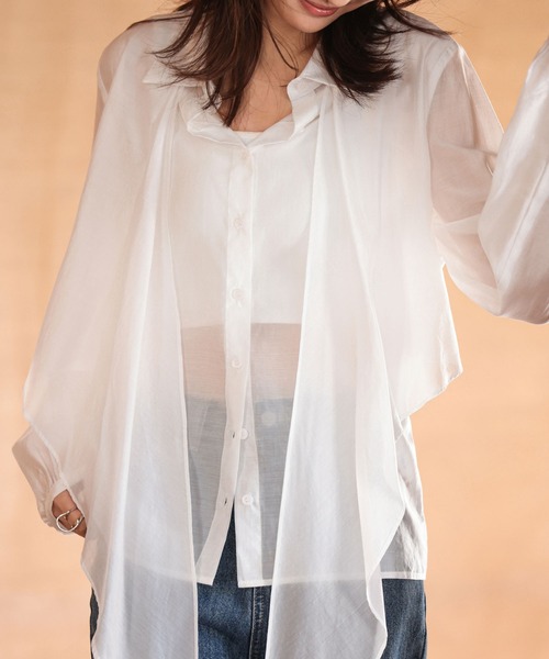 SAISON DE PAPILLON（セゾンドパピヨン）の「シアー素材2Wayカシュクールブラウス（シャツ/ブラウス・レディース・ホワイト/ベージュ/ブラック・M/L）」の11枚目の写真