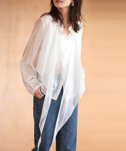 SAISON DE PAPILLON（セゾンドパピヨン）の「シアー素材2Wayカシュクールブラウス（シャツ/ブラウス・レディース・ホワイト/ベージュ/ブラック・M/L）」の13枚目の写真