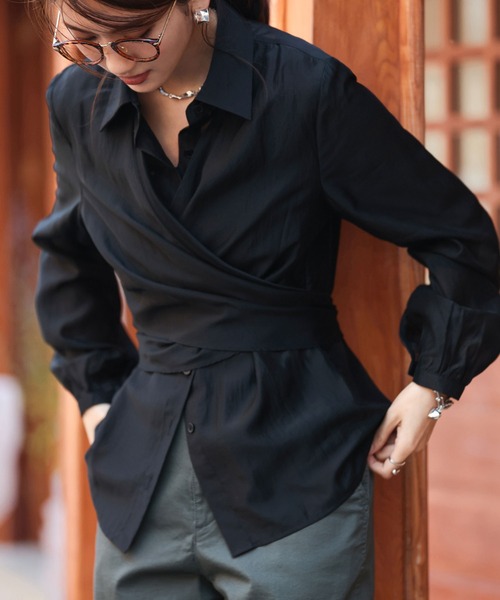 SAISON DE PAPILLON（セゾンドパピヨン）の「シアー素材2Wayカシュクールブラウス（シャツ/ブラウス・レディース・ホワイト/ベージュ/ブラック・M/L）」の19枚目の写真