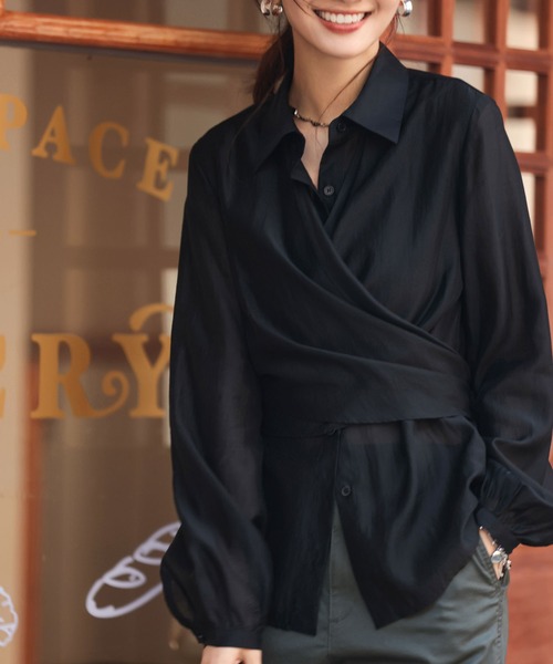 SAISON DE PAPILLON（セゾンドパピヨン）の「シアー素材2Wayカシュクールブラウス（シャツ/ブラウス・レディース・ホワイト/ベージュ/ブラック・M/L）」の21枚目の写真