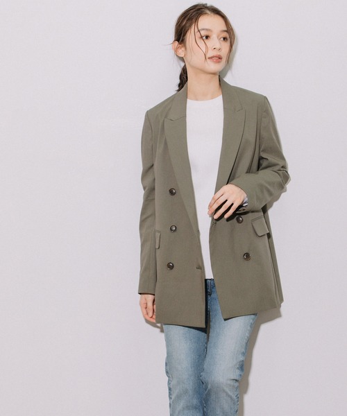 Munich（ミューニック）の「レーヨンラミーストレッチクロスダブルジャケット（テーラードジャケット・レディース・ブラック/カーキ/ライトグレー・S/XS）」の11枚目の写真