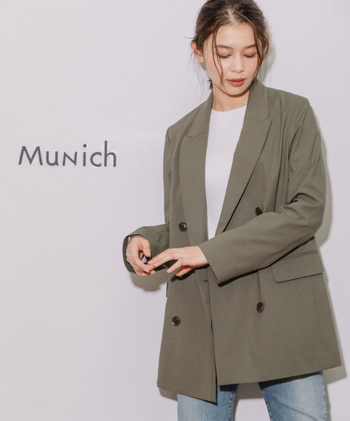 Munich（ミューニック）の「レーヨンラミーストレッチクロスダブルジャケット（テーラードジャケット・レディース・ブラック/カーキ/ライトグレー・S/XS）」の12枚目の写真