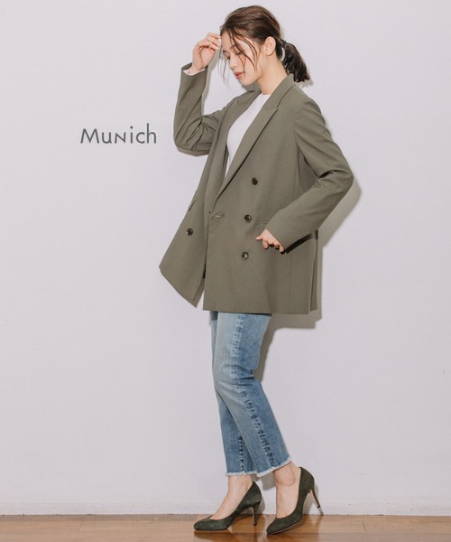 Munich（ミューニック）の「レーヨンラミーストレッチクロスダブルジャケット（テーラードジャケット・レディース・ブラック/カーキ/ライトグレー・S/XS）」の10枚目の写真