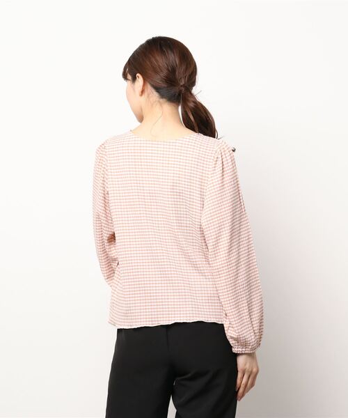 Te chichi TERRASSE（テチチテラス）の「シャーリングギンガム前後2WAYトップス（Tシャツ/カットソー・レディース・ブラック/ピンク/ネイビー・ﾌﾘ-）」の5枚目の写真