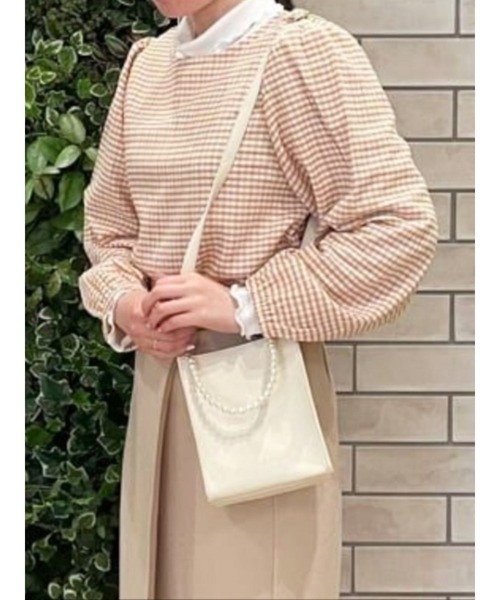 Te chichi TERRASSE（テチチテラス）の「シャーリングギンガム前後2WAYトップス（Tシャツ/カットソー・レディース・ブラック/ピンク/ネイビー・ﾌﾘ-）」の3枚目の写真