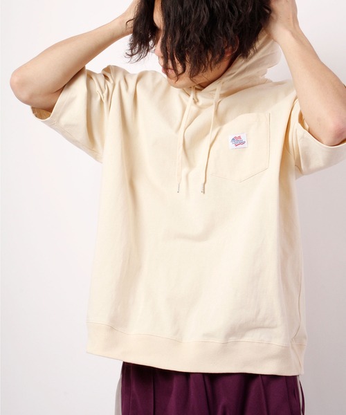 JEMORGAN(ジェーイーモーガン)の「JEMORGAN 天竺胸ポケ付き半袖ビッグTパーカー(パーカー・メンズ・ネイビー/ライトグレー/オフホワイト/グリーン/ブラック/ピンク/ベージュ・L/XL/M)」の1枚目の写真