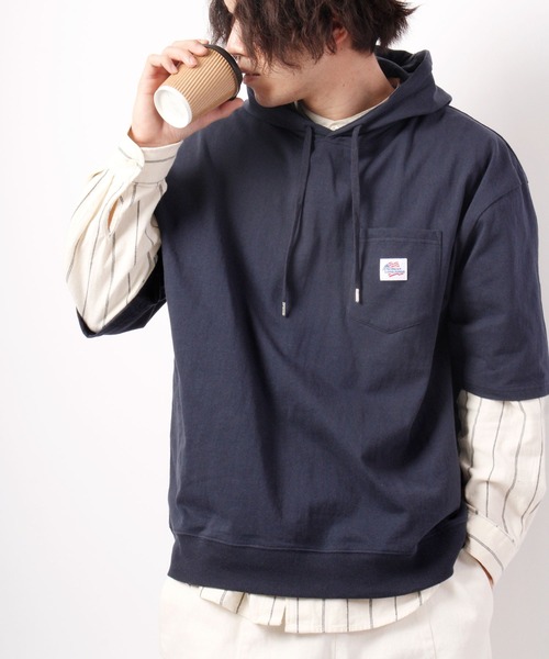 JEMORGAN(ジェーイーモーガン)の「JEMORGAN 天竺胸ポケ付き半袖ビッグTパーカー(パーカー・メンズ・ネイビー/ライトグレー/オフホワイト/グリーン/ブラック/ピンク/ベージュ・L/XL/M)」の6枚目の写真