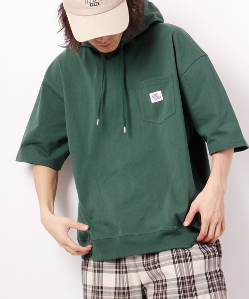 JEMORGAN(ジェーイーモーガン)の「JEMORGAN 天竺胸ポケ付き半袖ビッグTパーカー(パーカー・メンズ・ネイビー/ライトグレー/オフホワイト/グリーン/ブラック/ピンク/ベージュ・L/XL/M)」の5枚目の写真